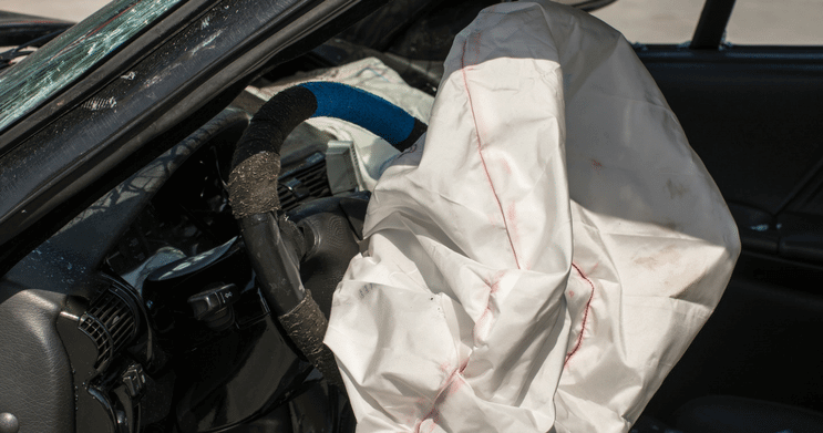 Exploded airbag after car accident